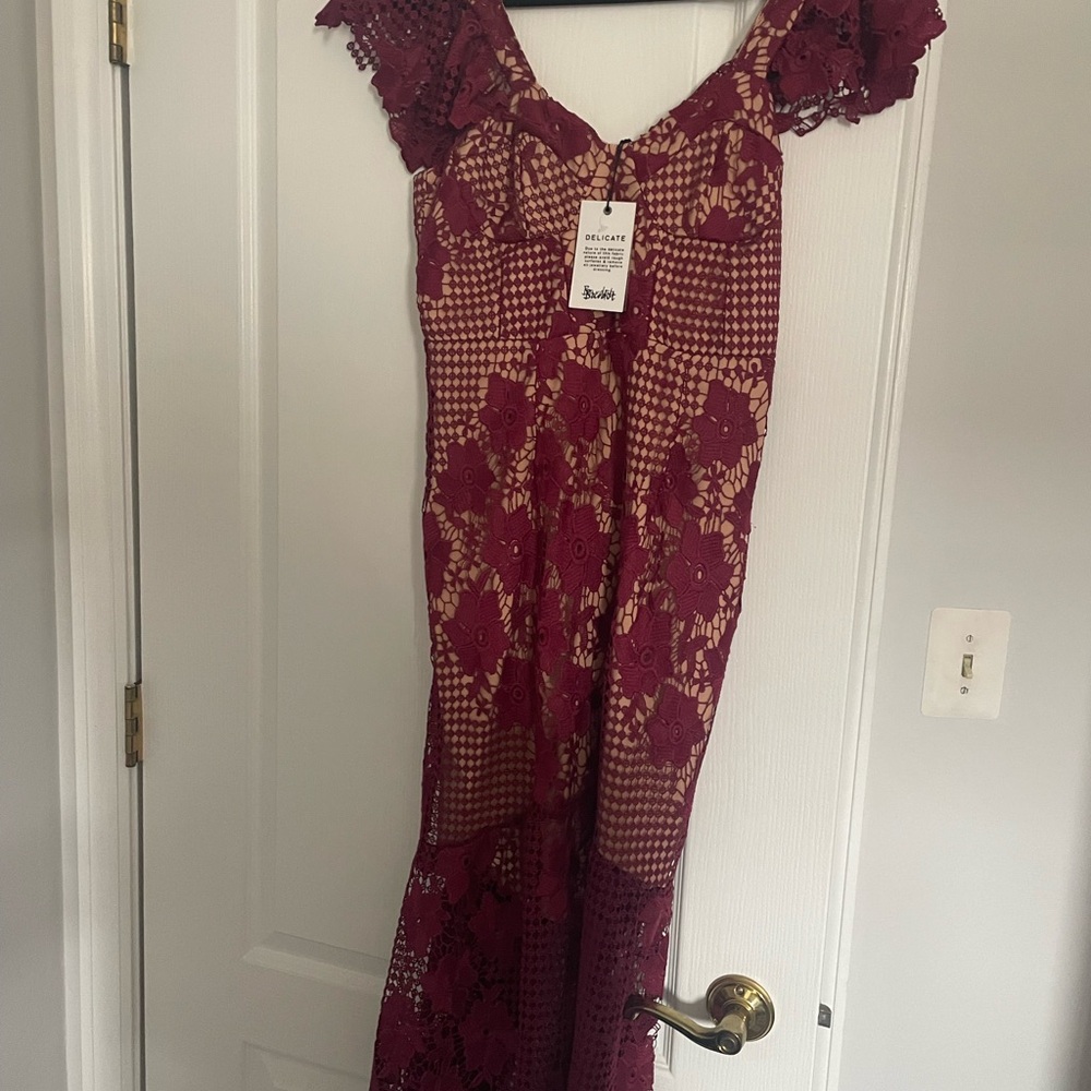Burgundy Lace Dress Bardot